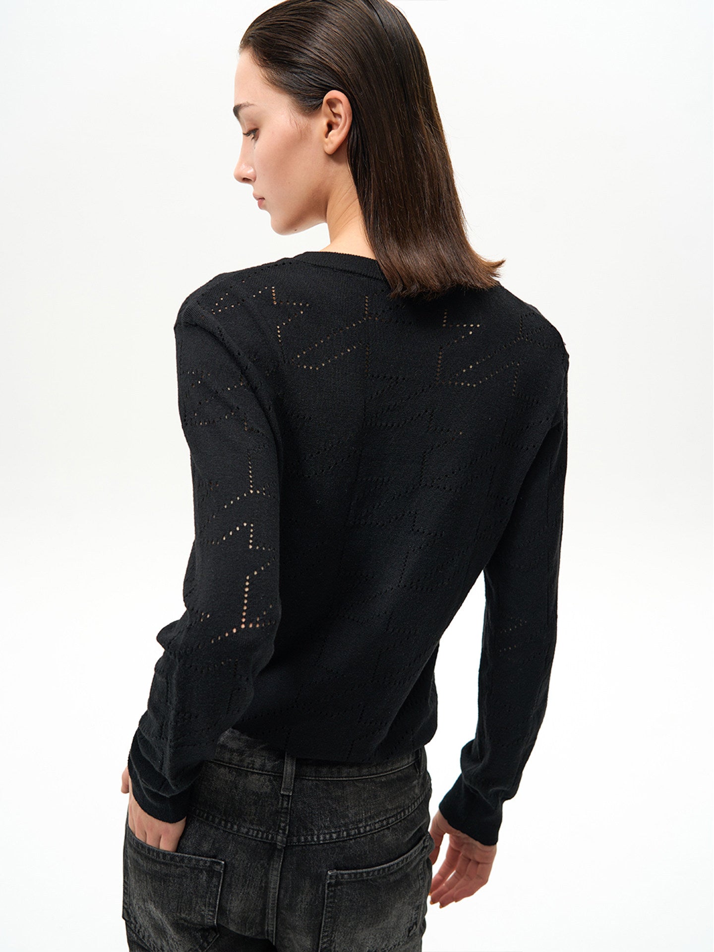 Ebony Black Cut-out Slim Long-Sleeved Sweater