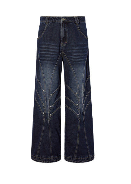 Retro Wash Deconstructed straight stud Jeans