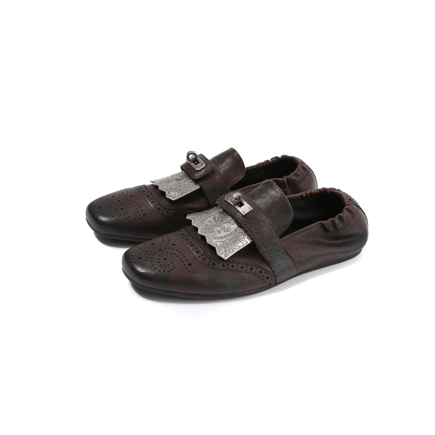 Metal Carved Slip-on Derby