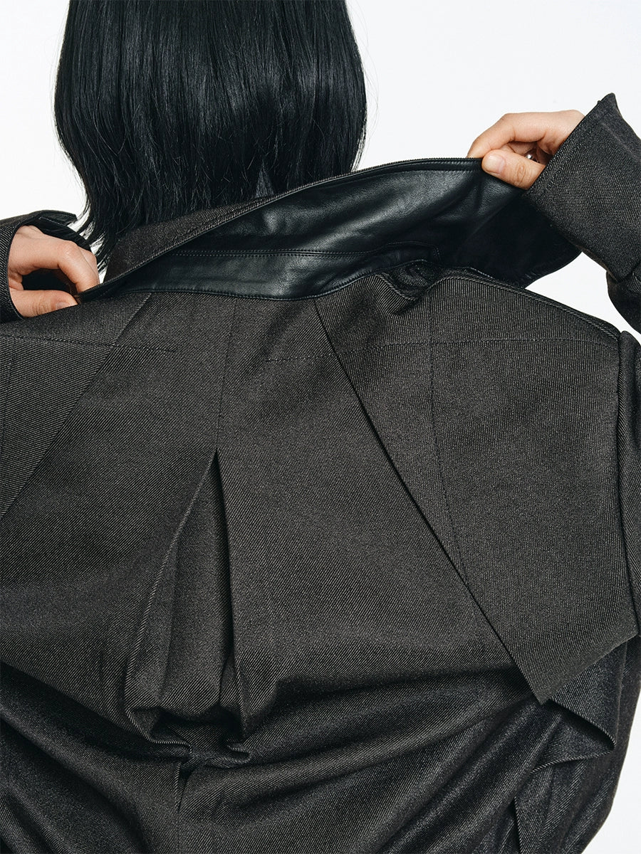 Cropped Shoulder Pad Patchwork Jacket