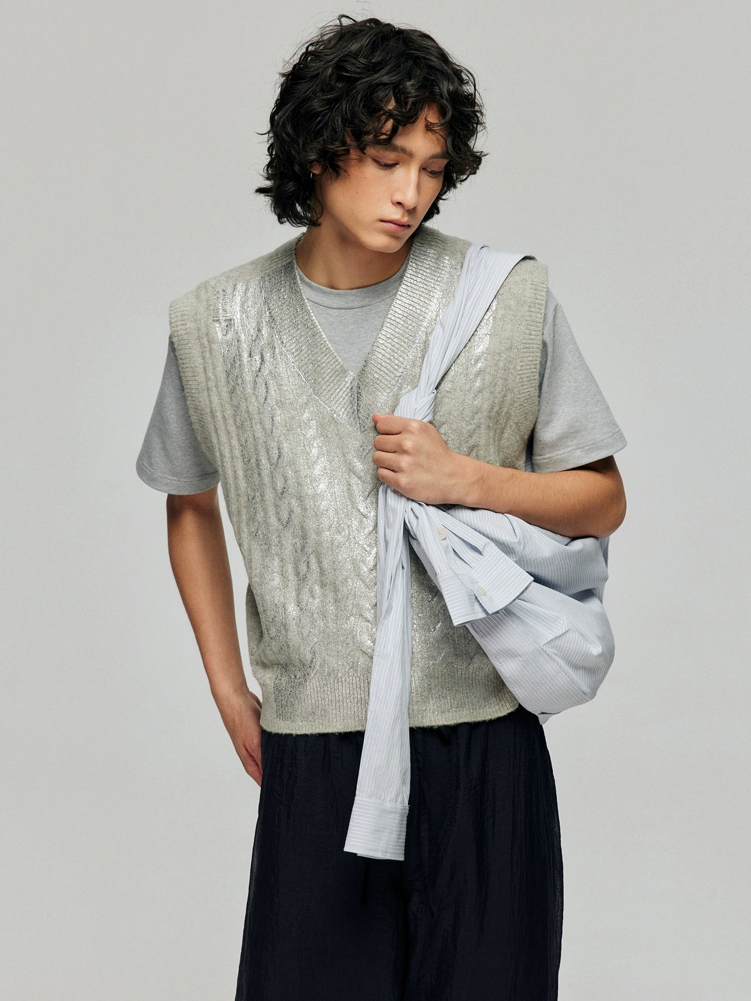 Silver V-neck knit vest