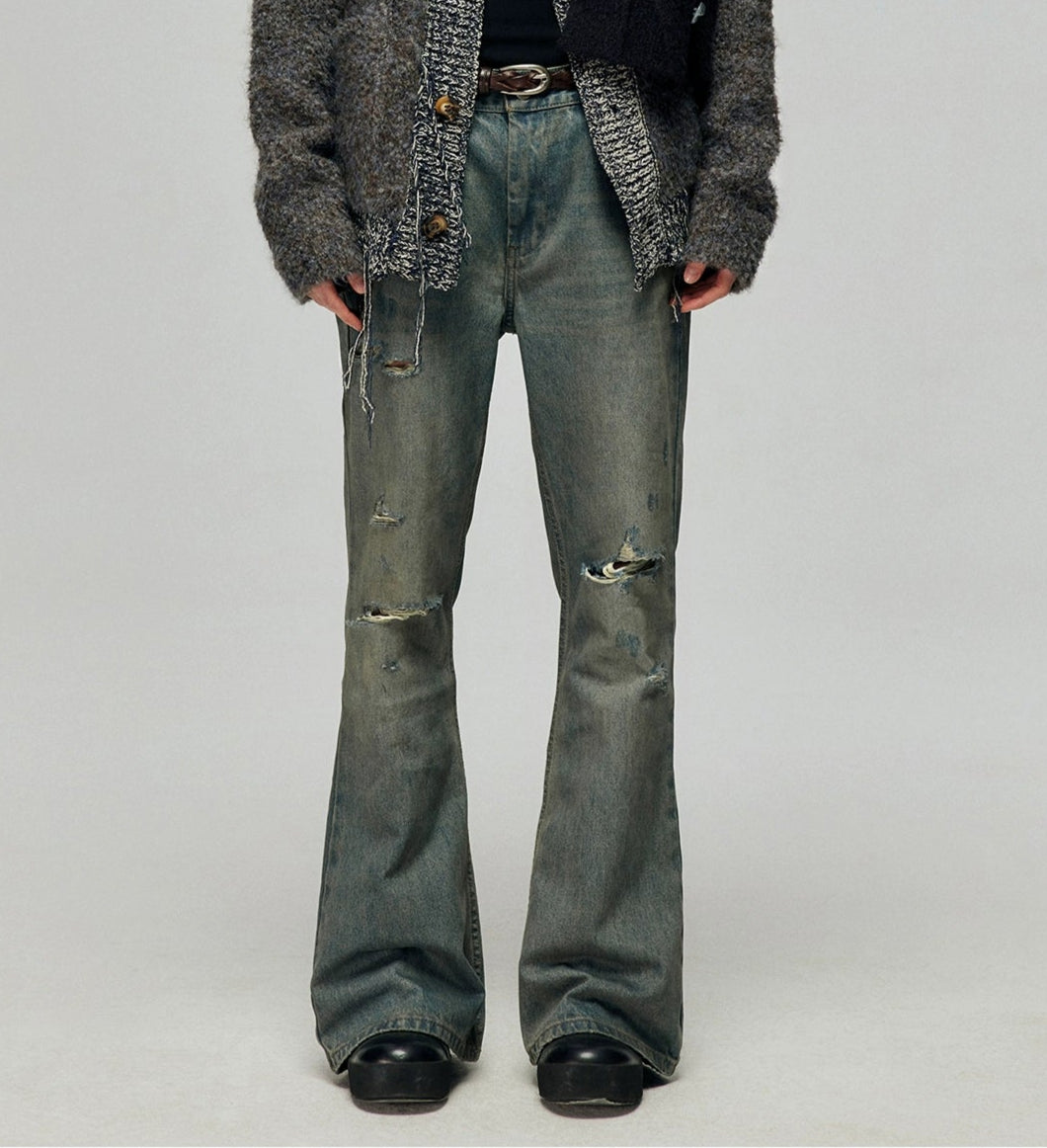 vintage distressed bootcut jeans