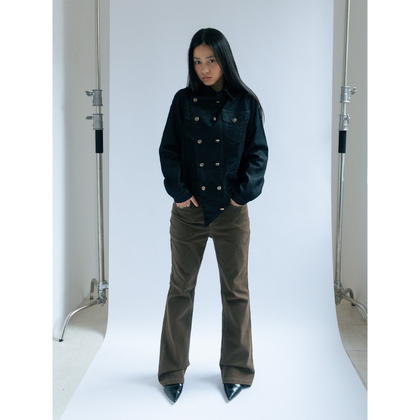 Irregular Hem Double-Breasted Shirt Jacket