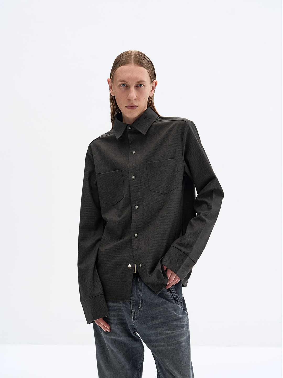 Layered gemstone long sleeve shirt
