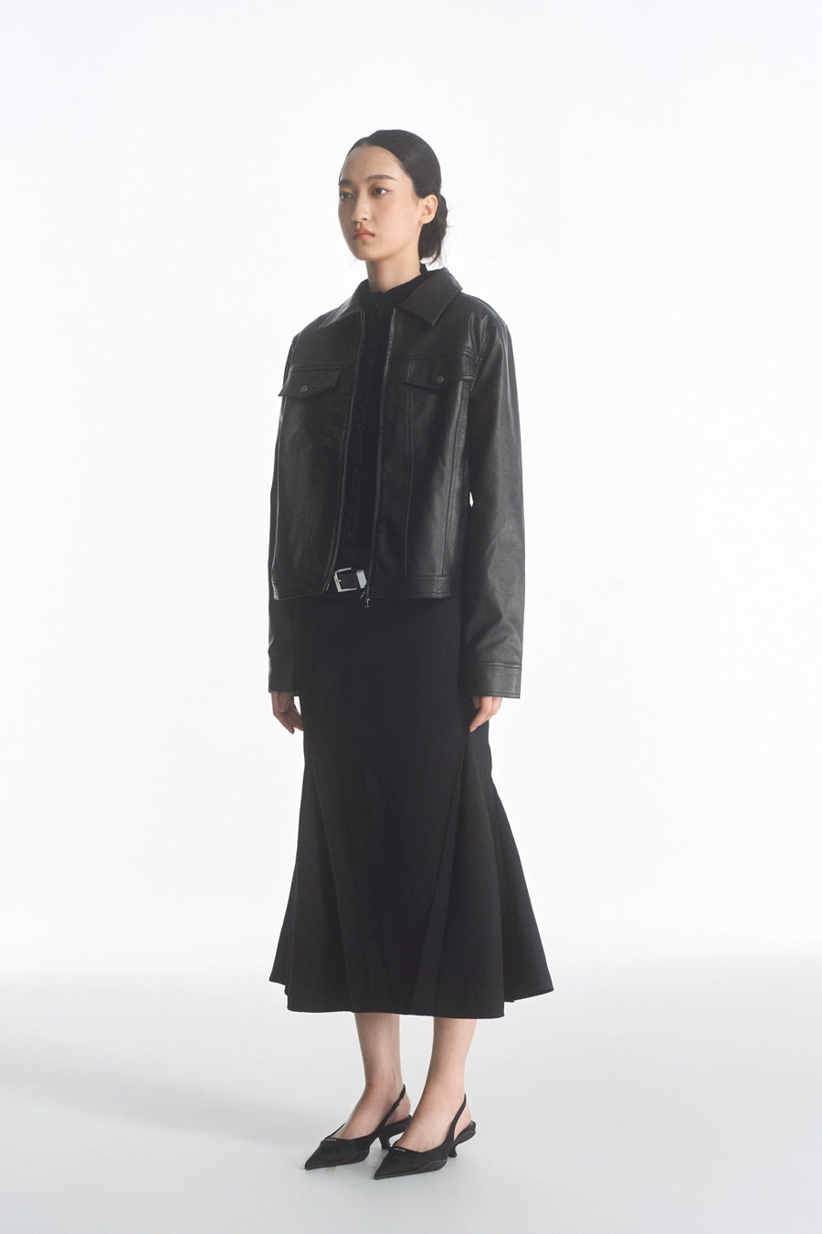 Cropped Double Zipper Leather Jacket