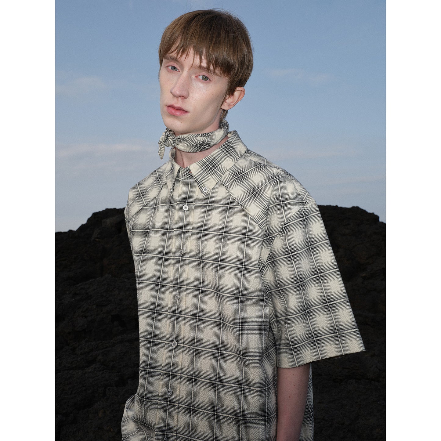 Check Pleated Short Sleeve Shirt