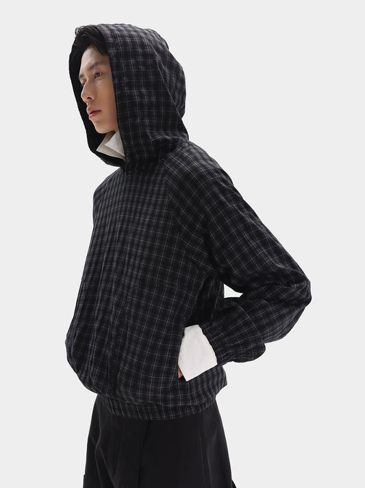 Plaid Curved Pocket Hoodie
