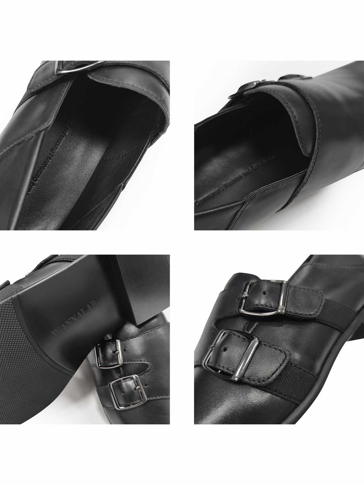 Square toe leather buckle shoes
