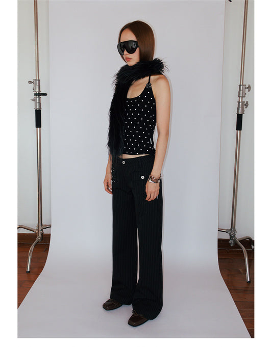 Low rise hot stamped pinstripe trousers