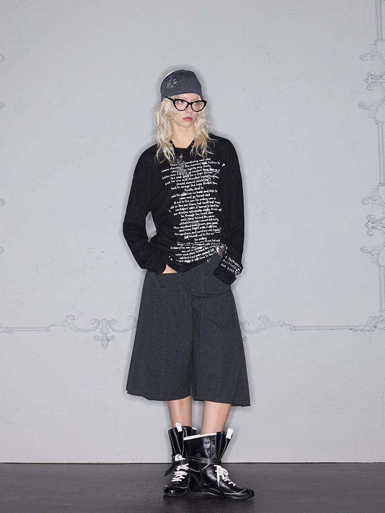 Loose-leaf pleated lace-up striped shorts