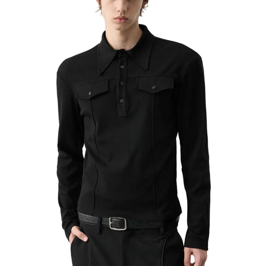 Lapel pocket long-sleeve slim fit T-shirt