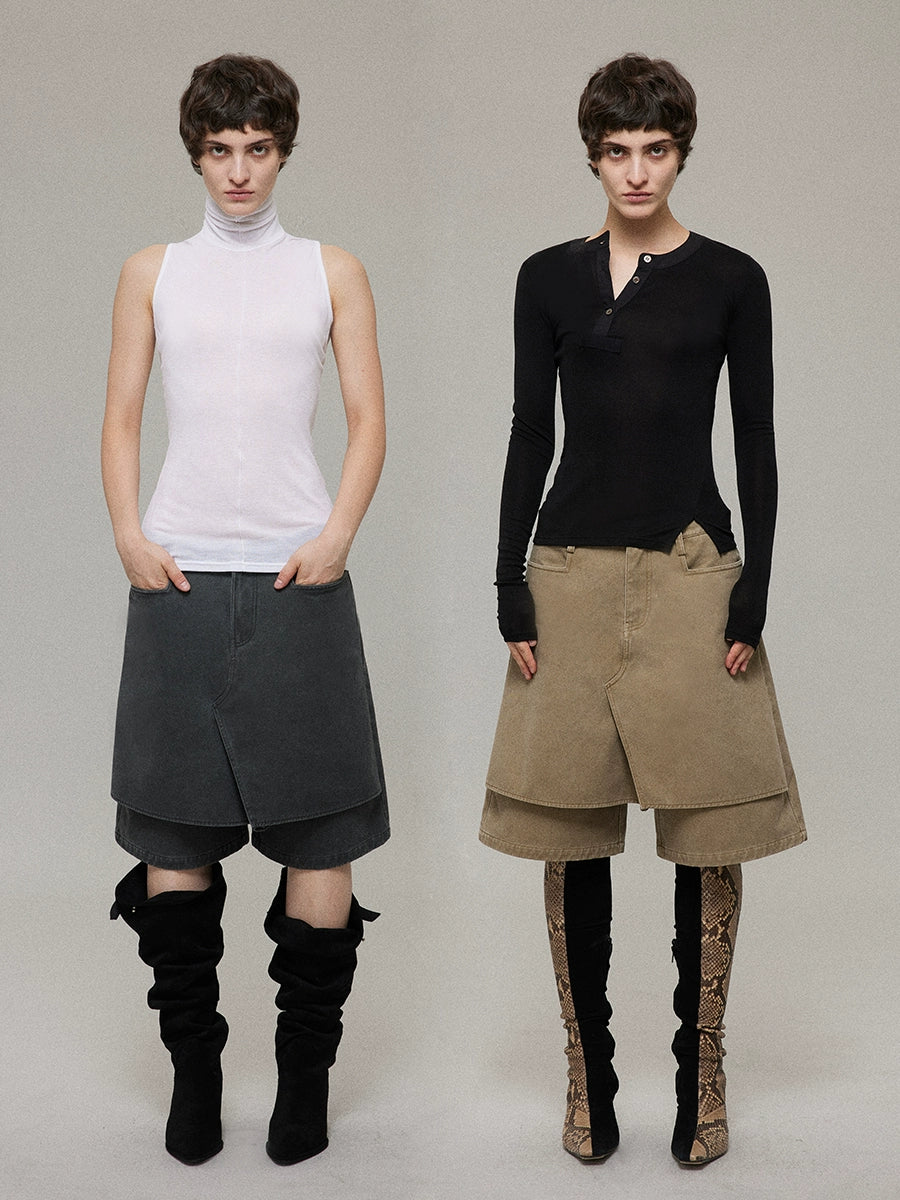 Distressed Panel Cropped Jeans