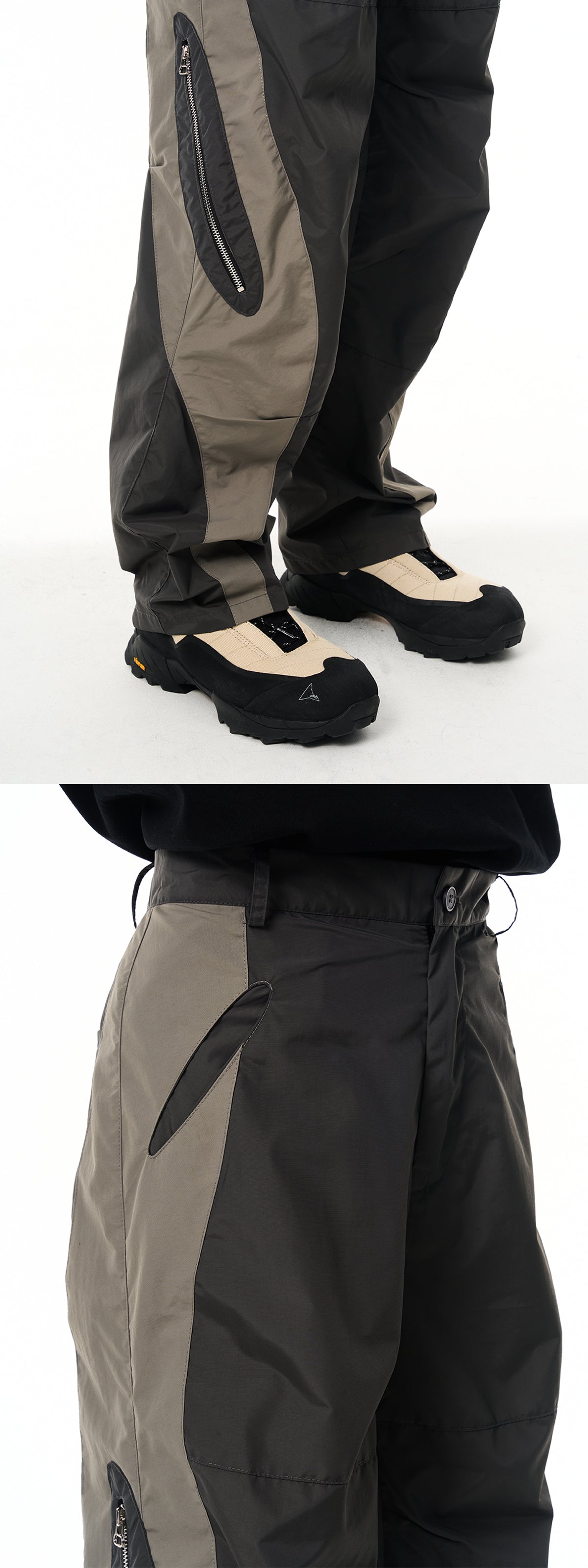 7440 37 1 Nylon color-block zippered cargo straight-leg trousers