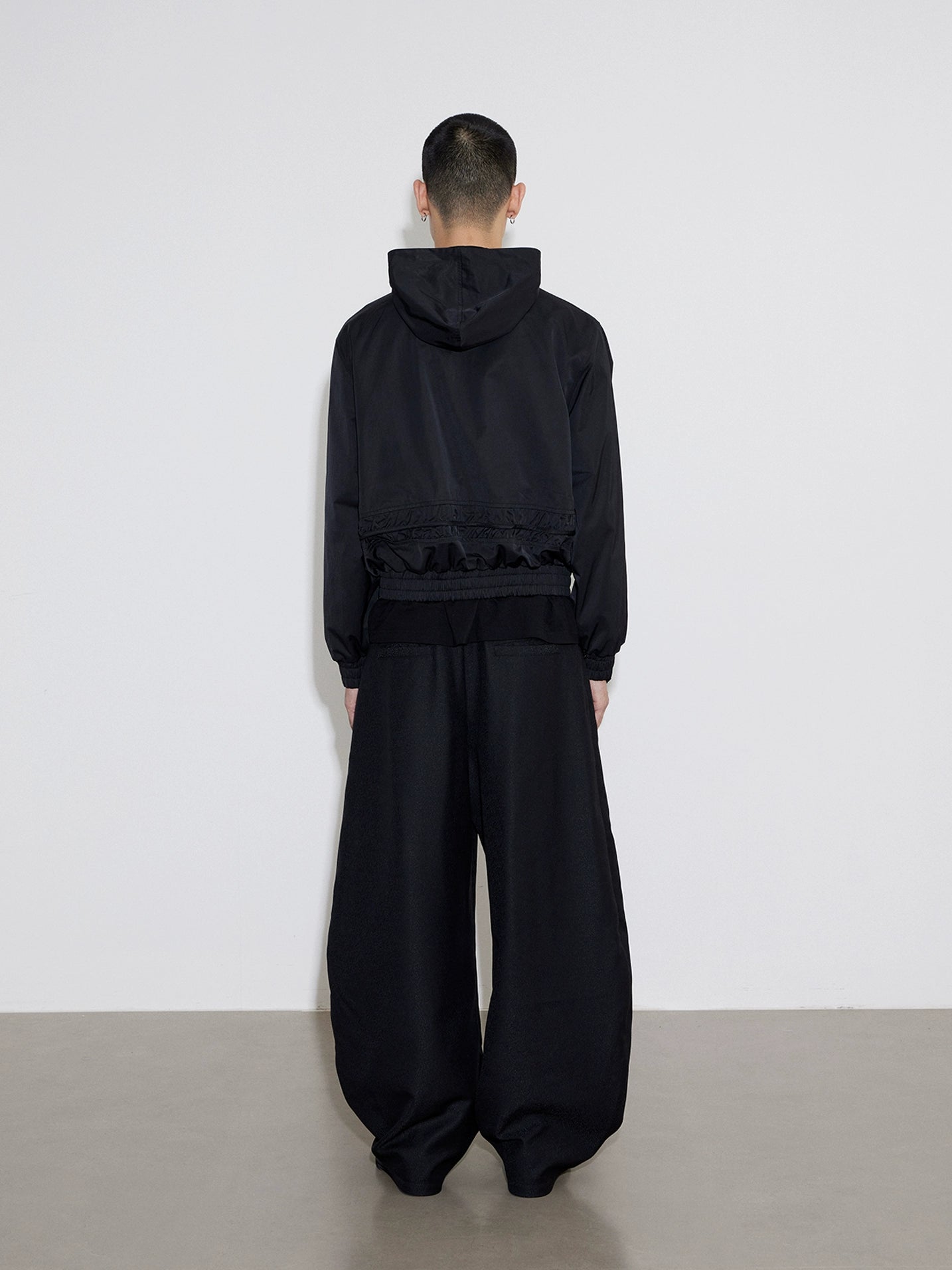 Split Pleated Zip Hooded Jacket