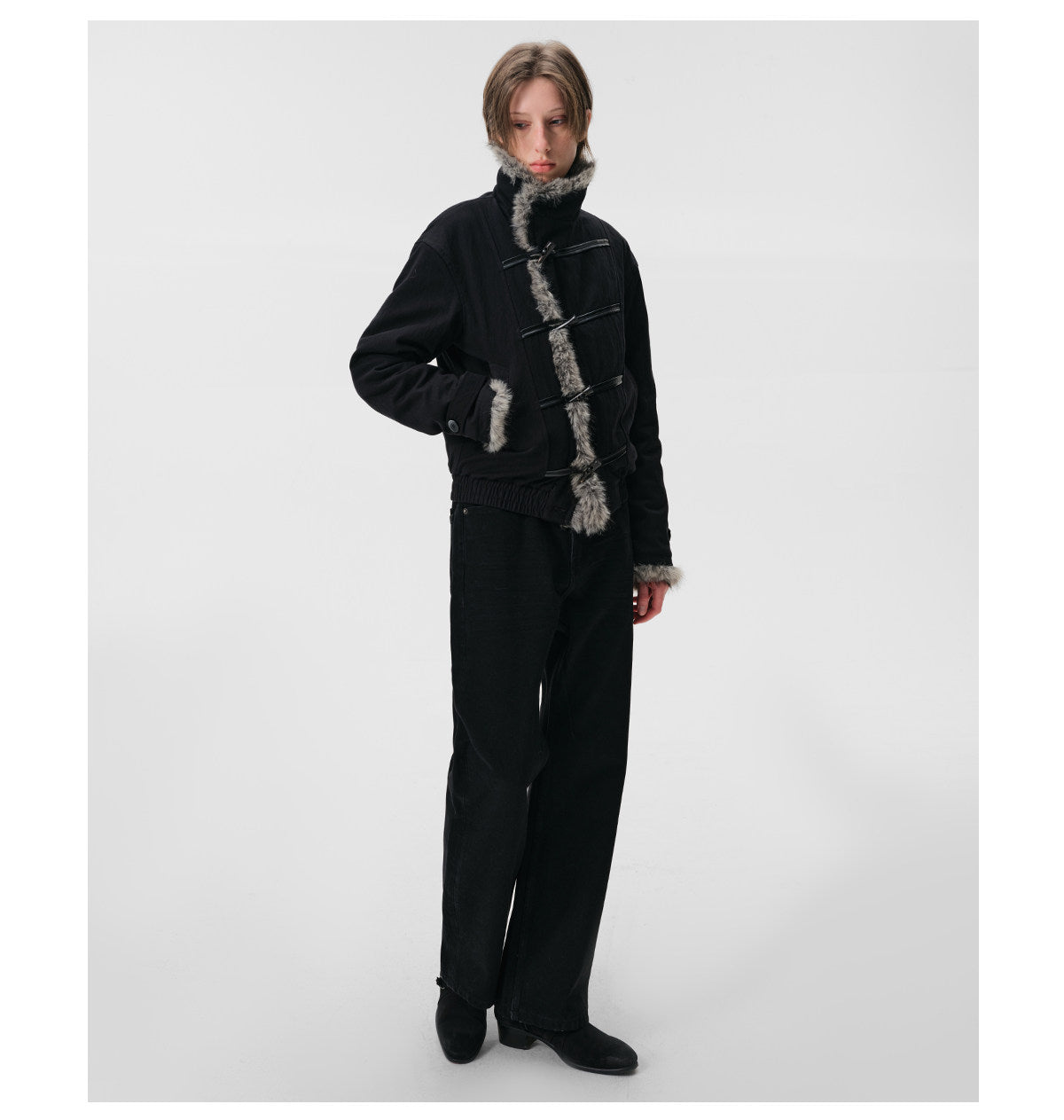 Dyed Fur Leather Cord Horn Jacket