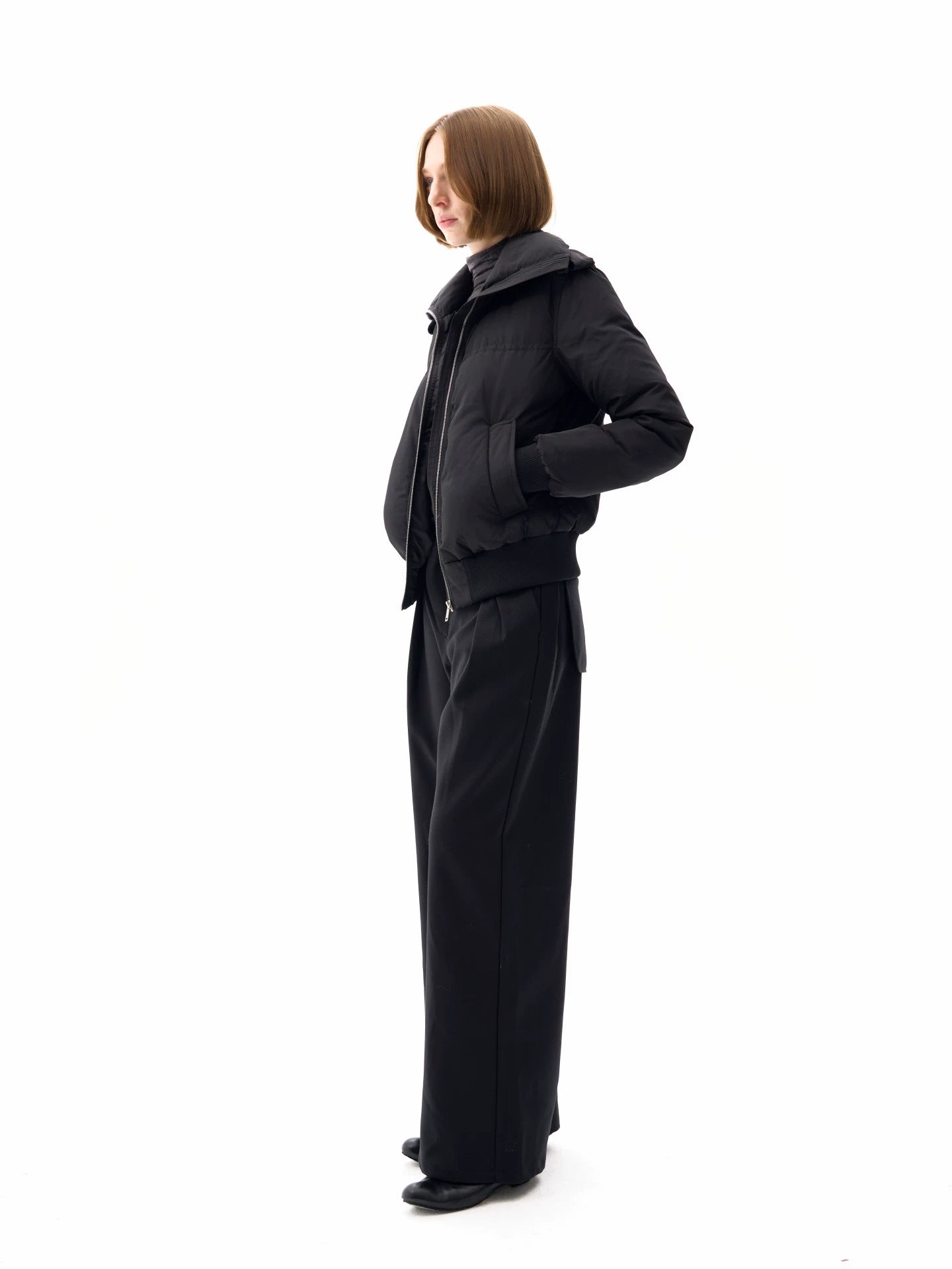 Scarf Collar Zipper Duck Down Jacket