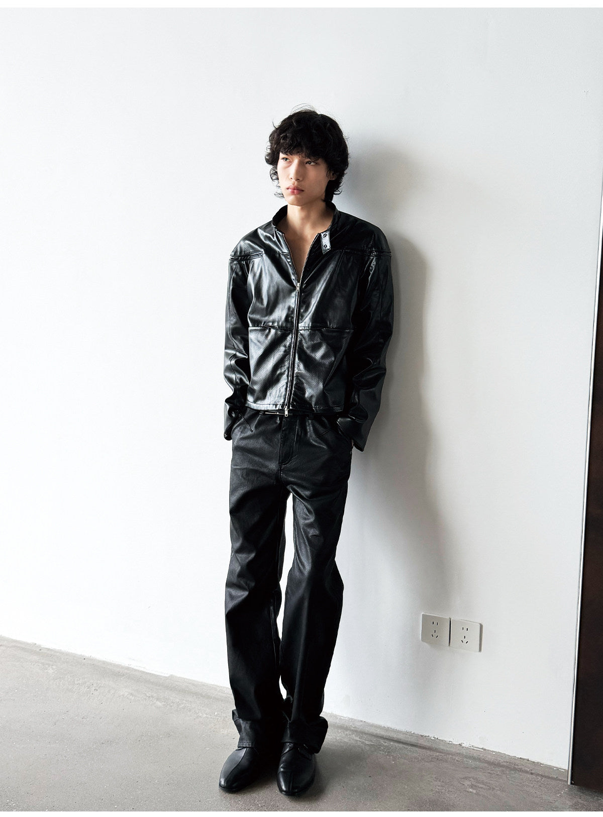 Waxed Straight-leg slim-fit jeans