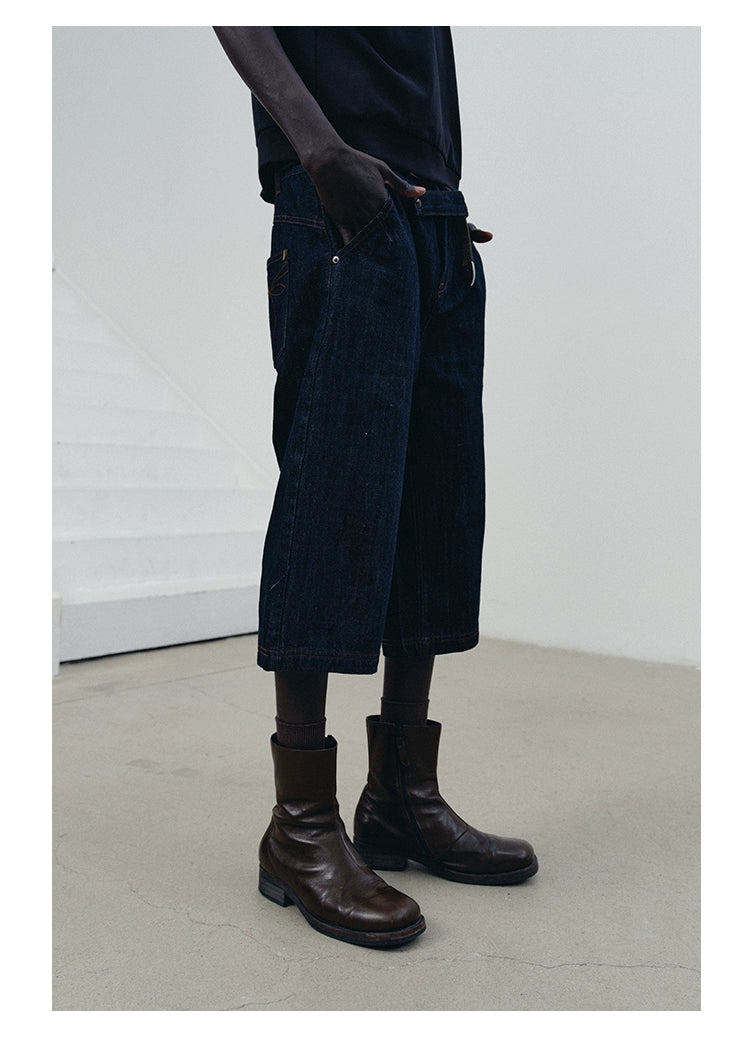 Jewel Belt Cow Straight-leg Jorts