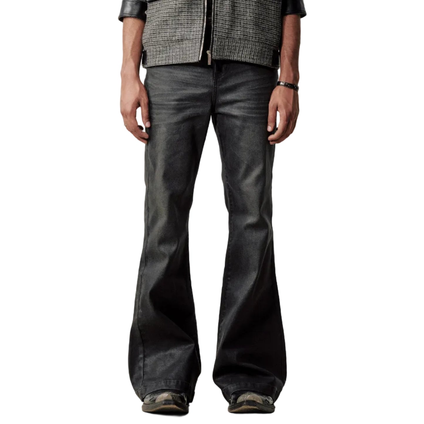 Wax coating bootcut jeans