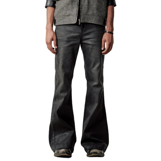 Wax coating bootcut jeans