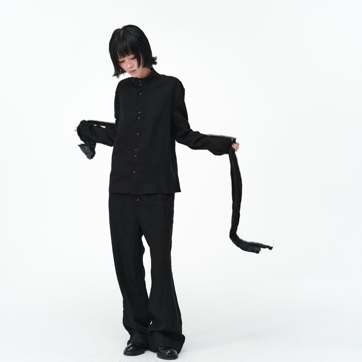 Asymmetrical button long-sleeve shirts
