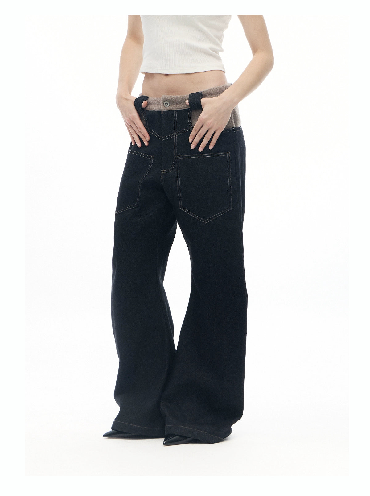 'scarf' panelled raw denim jeans