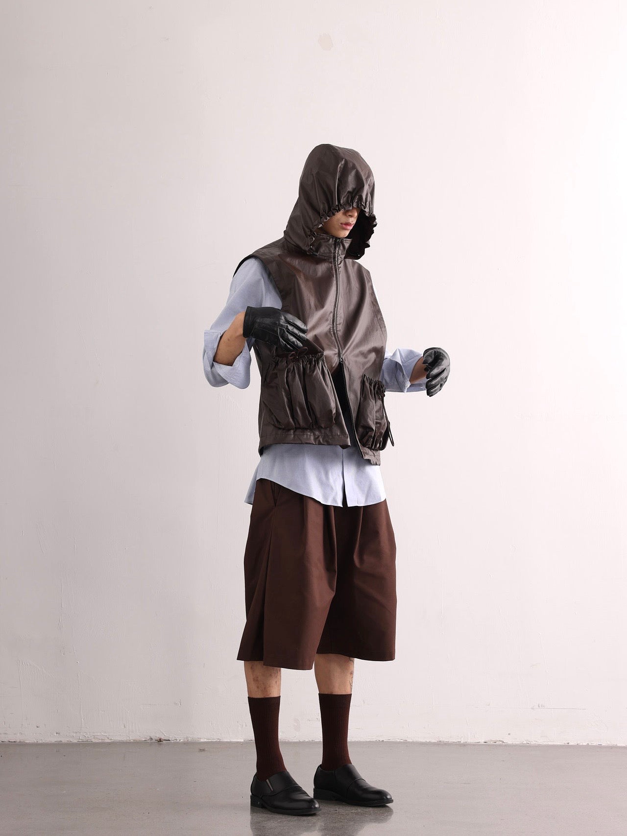 Coated Drawstring Hooded Vest M06
