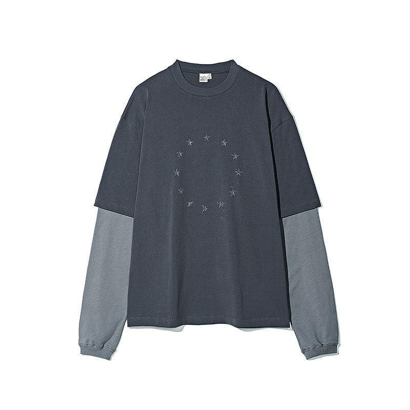 Vintage Fake Layered Striped Long Sleeve T-Shirt