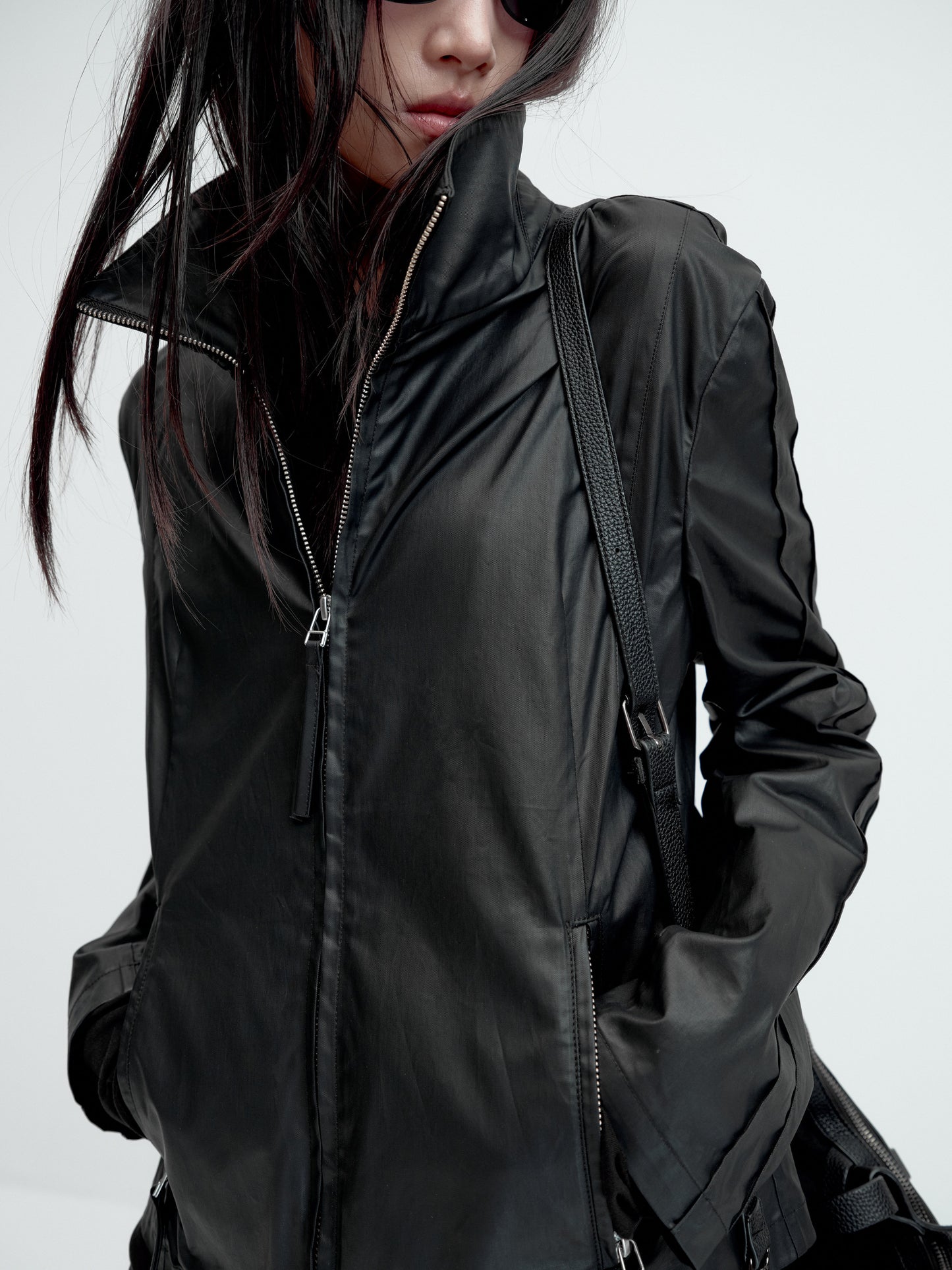 Wax-coated double zipper  jacket
