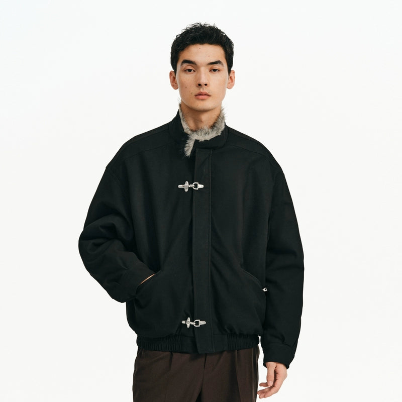 "imitation mink" Buckle Fur Collar Jacket