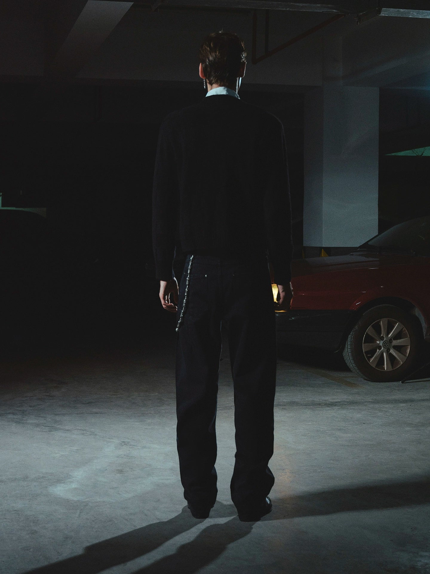 Wool Check Metal Buckle Crew Neck Knit Cardigan