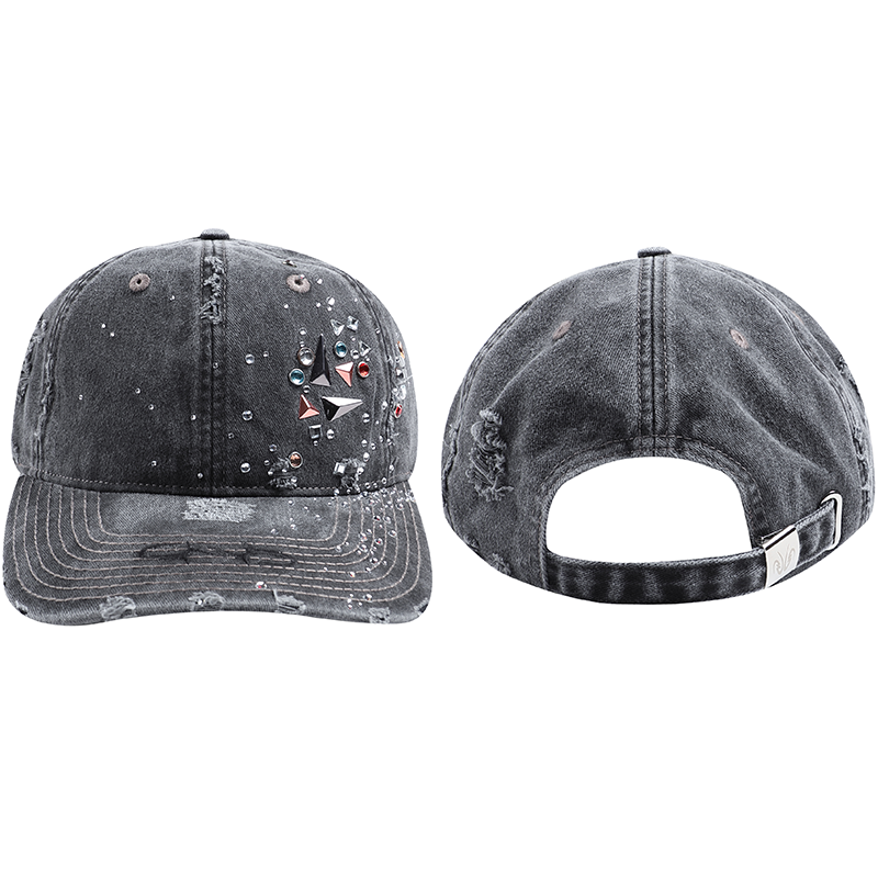 Rhinestone Washed denim caps