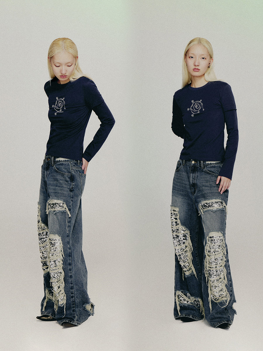 Ripped Primary wash Glitter jeans