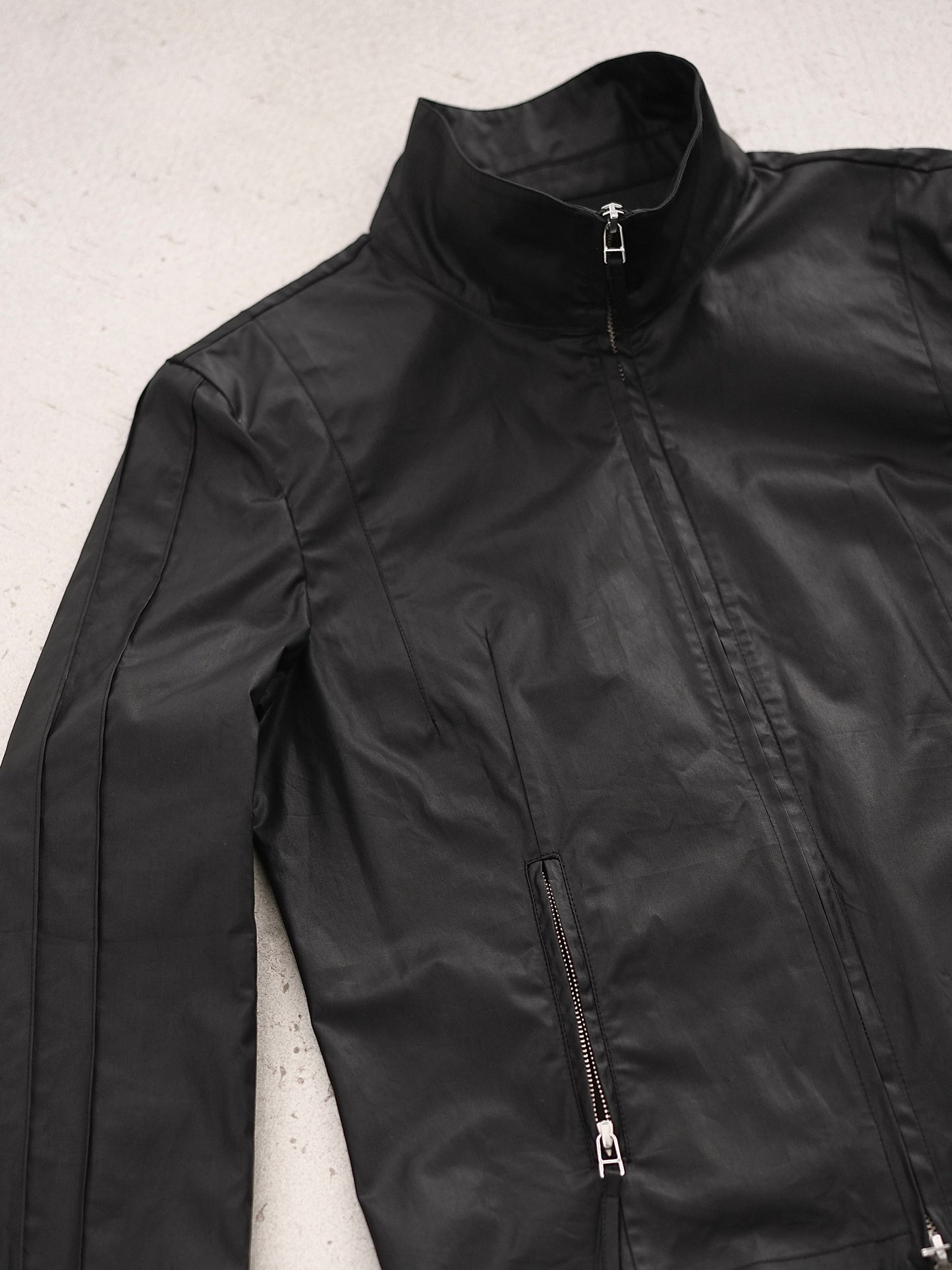 Wax-coated double zipper  jacket