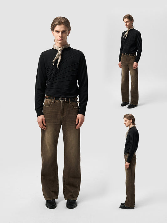 Leather patch jeans