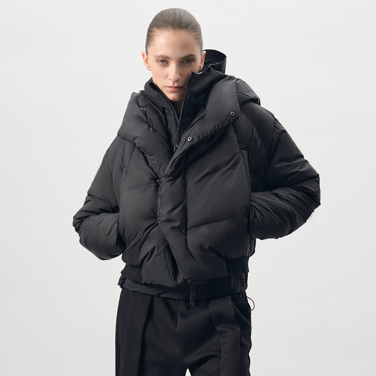 Diamond broken turtleneck white duck down jacket
