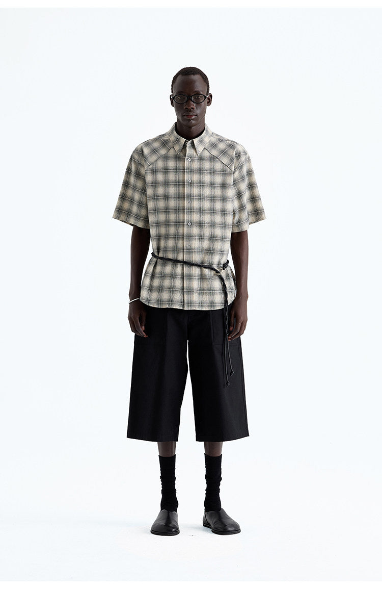 Check Pleated Short Sleeve Shirt
