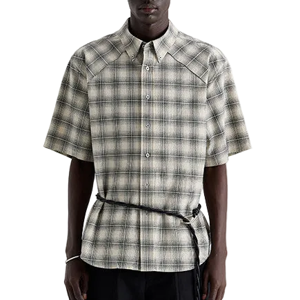 Check Pleated Short Sleeve Shirt