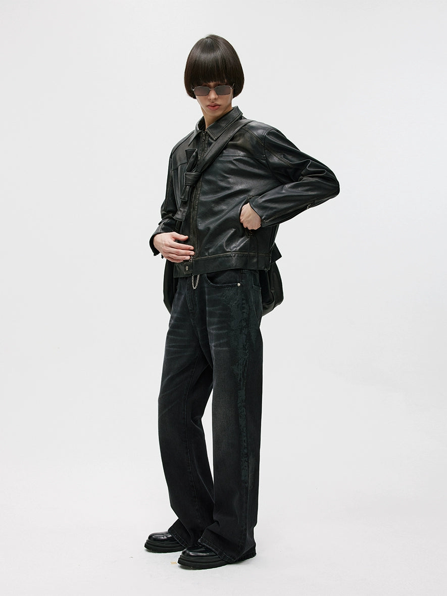 BLACK COATED BOOTCUT JEANS