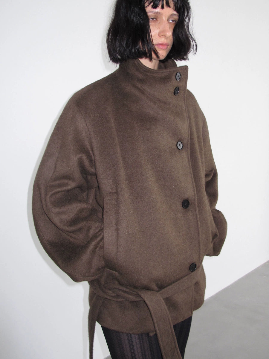 Cropped Shoulder Wool Coat
