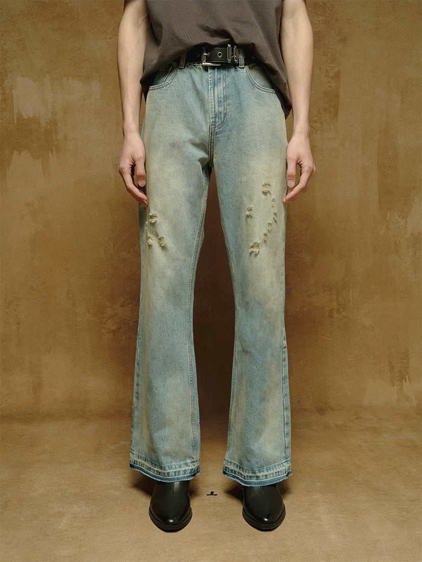 Ice Blue Dirty Bootcut Jeans