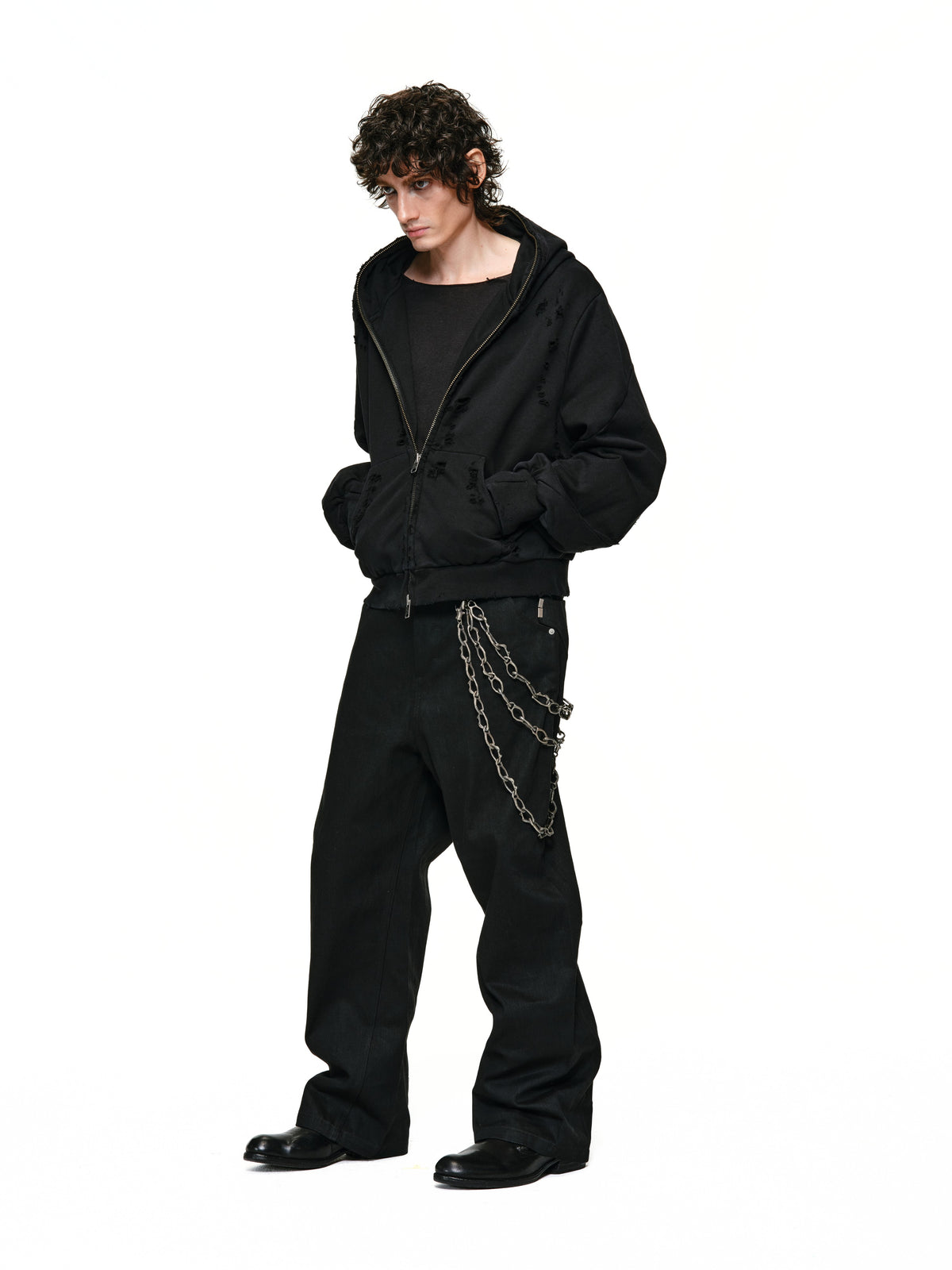 Spiral sleeve damaged zipper sweatshirt