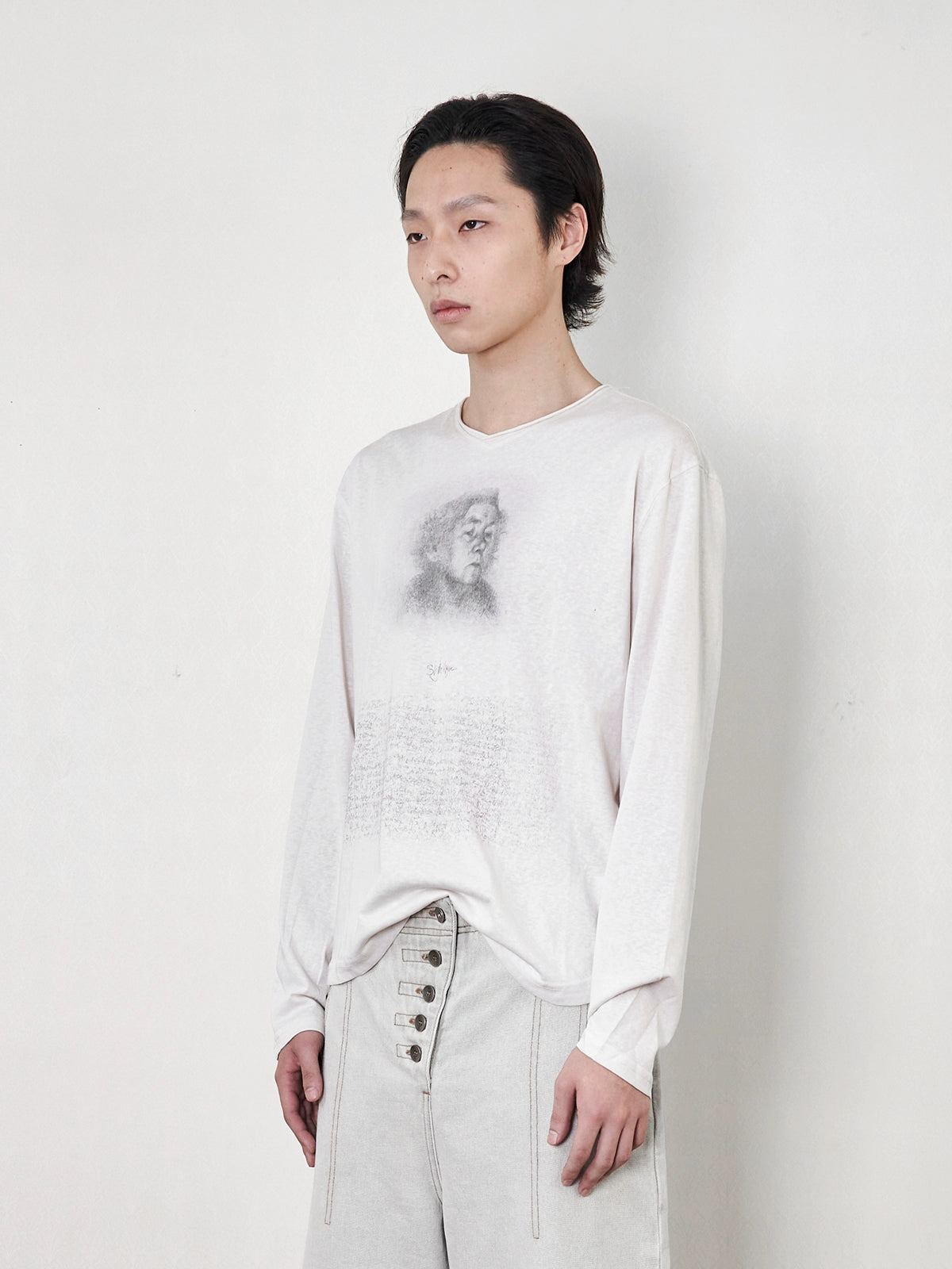 "Studio" sketch sheer long sleeve T-shirt
