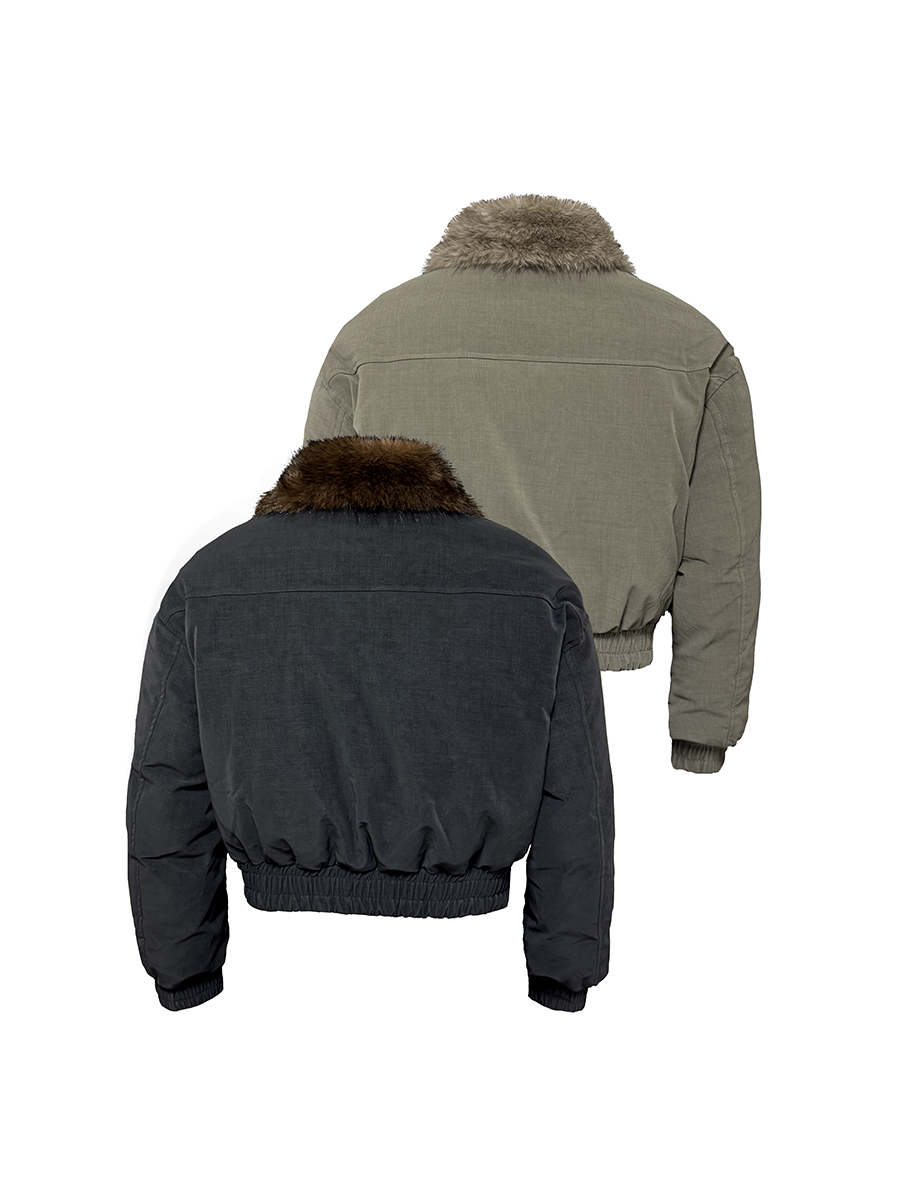 Distressed Wool Collar Down Jacket