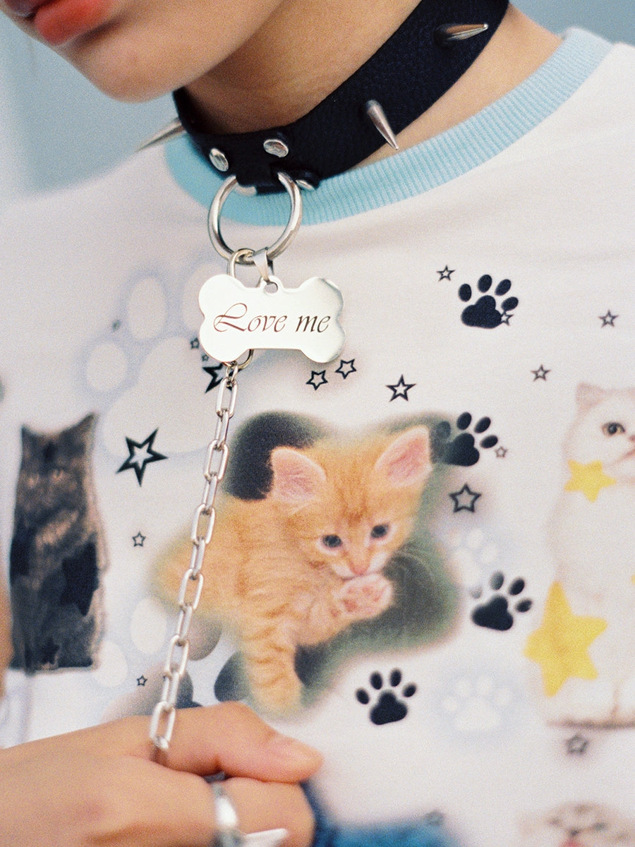 "LOVE ME"Cat Print Short Sleeve T-Shirt