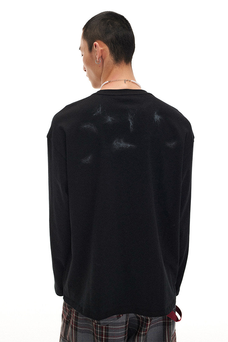 "I have a cat" loose dropped shoulder long-sleeve T-shirt