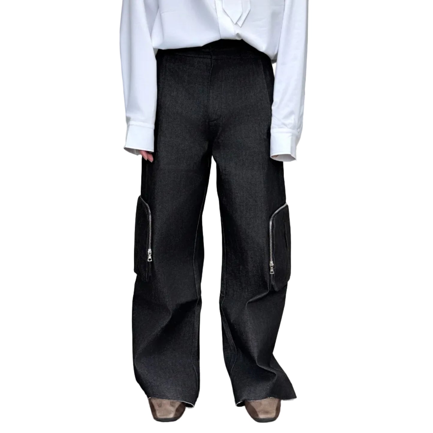 Zip pocket raw denim cargo pants