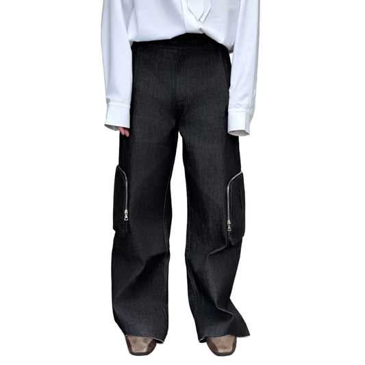 Zip pocket raw denim cargo pants