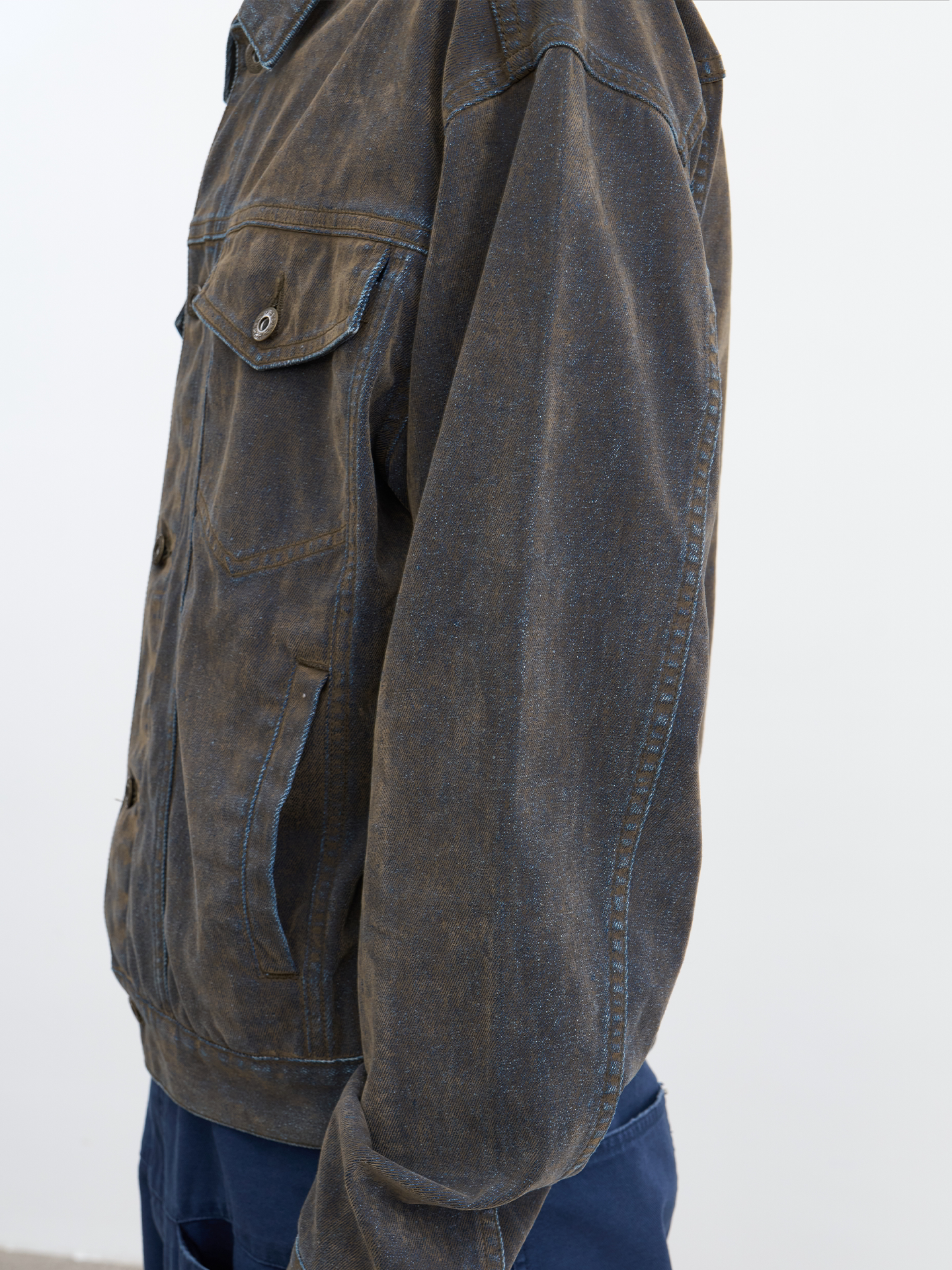 Mud velvet washed distressed denim jacket