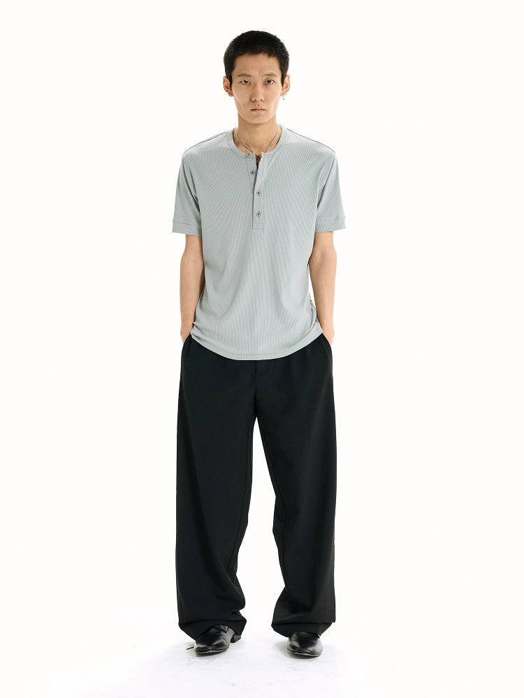 Henley Collar Pit Strip Short Sleeve T-Shirt